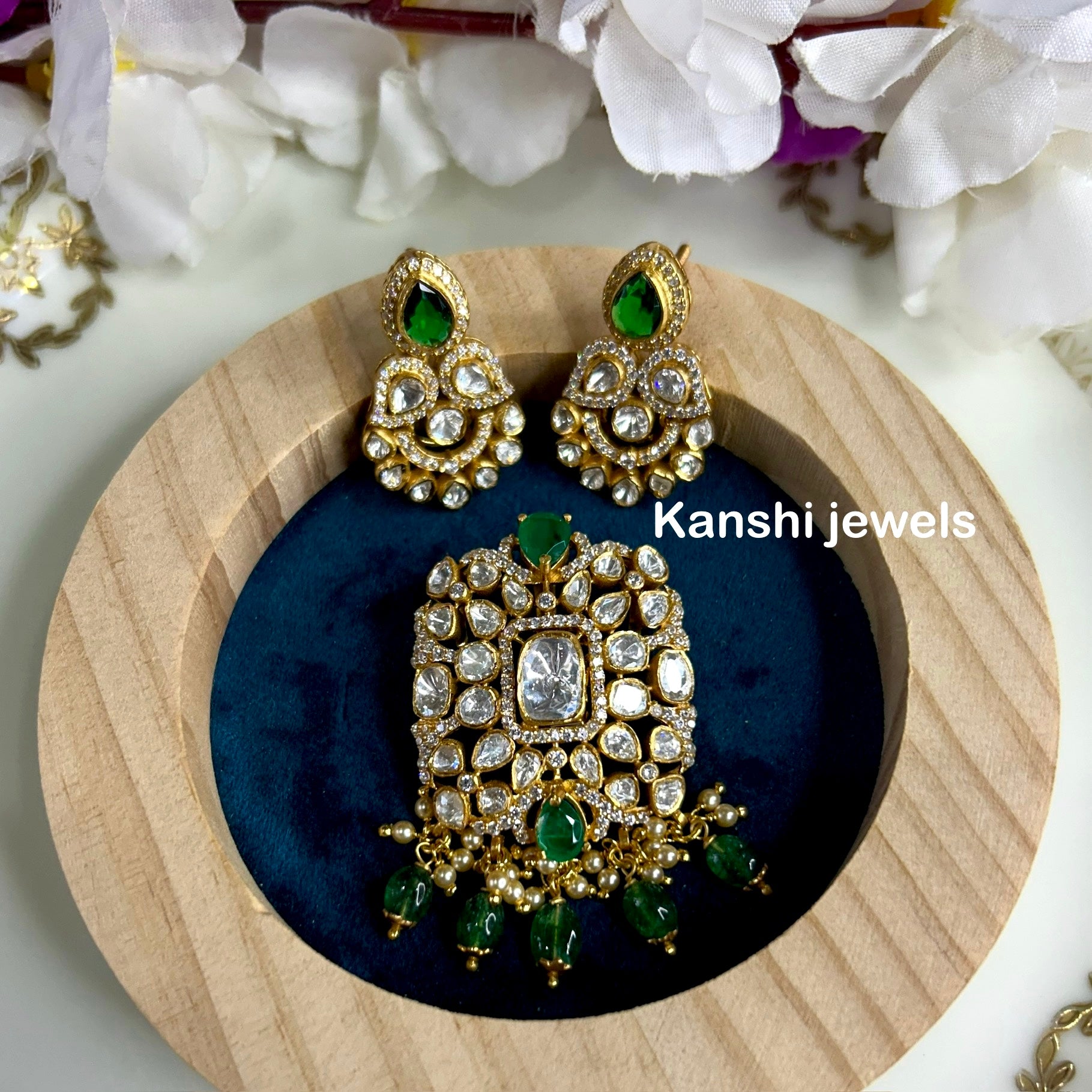 Silver moissanite pendant and earrings