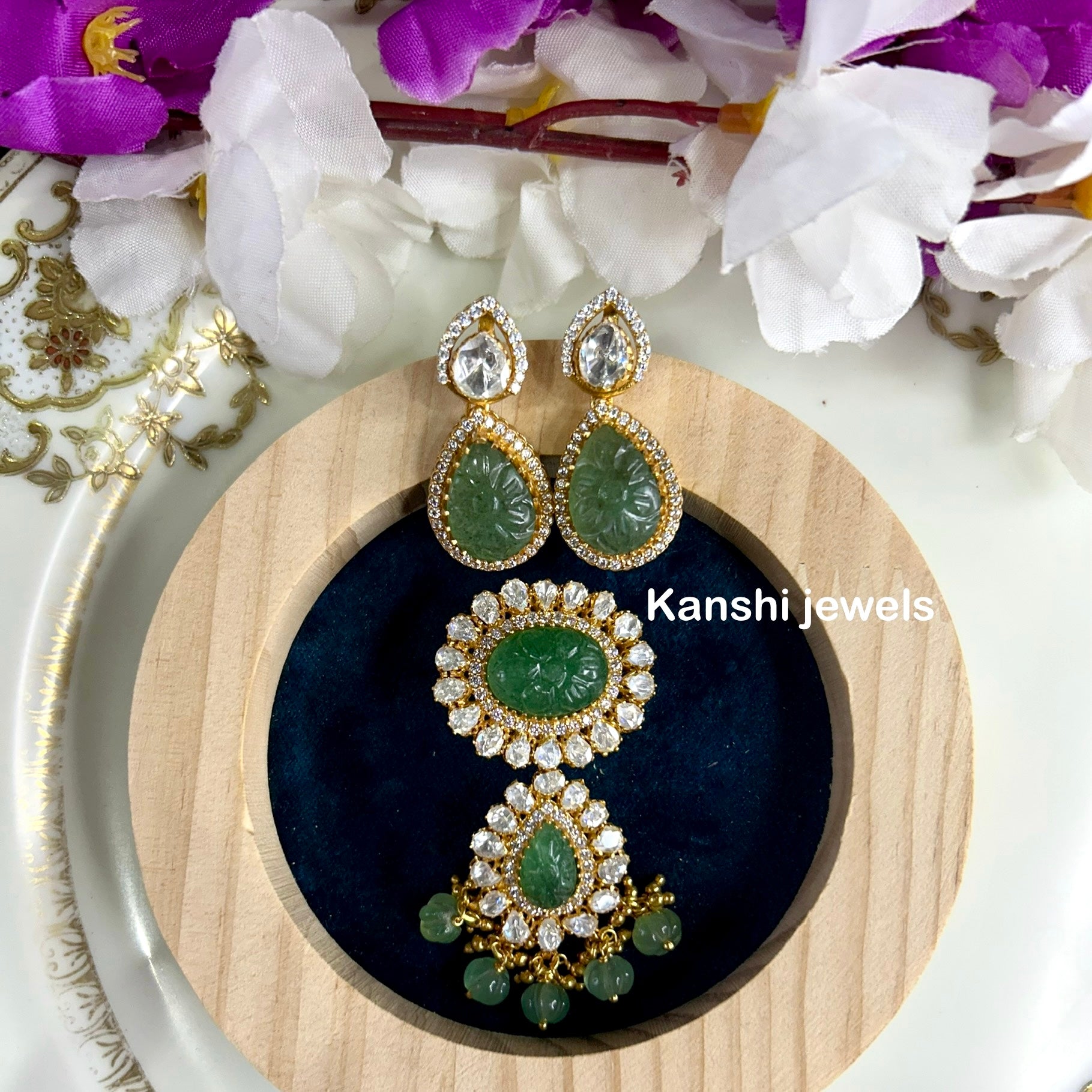 Silver moissanite pendant and earrings