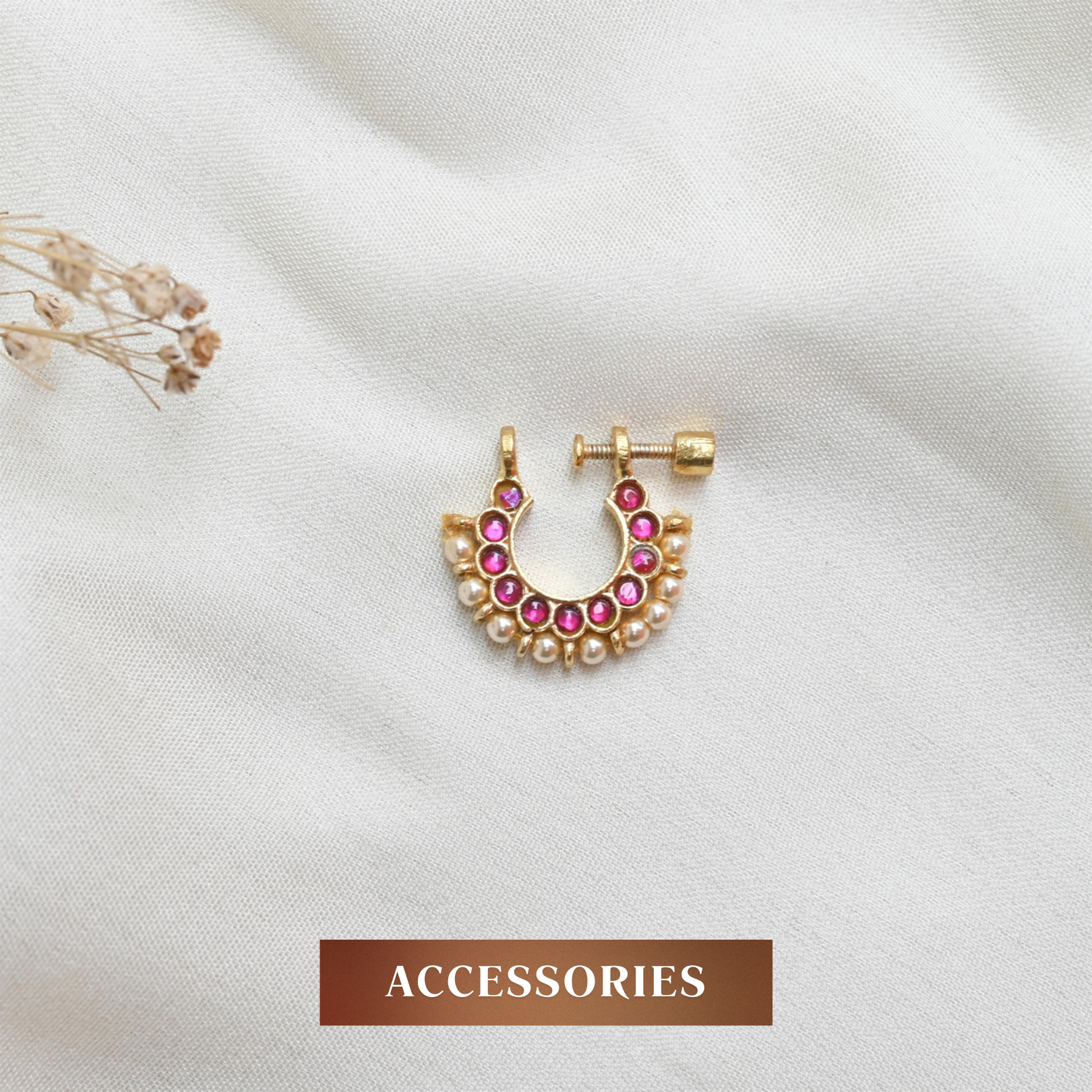Silver Jadau Nose Pin