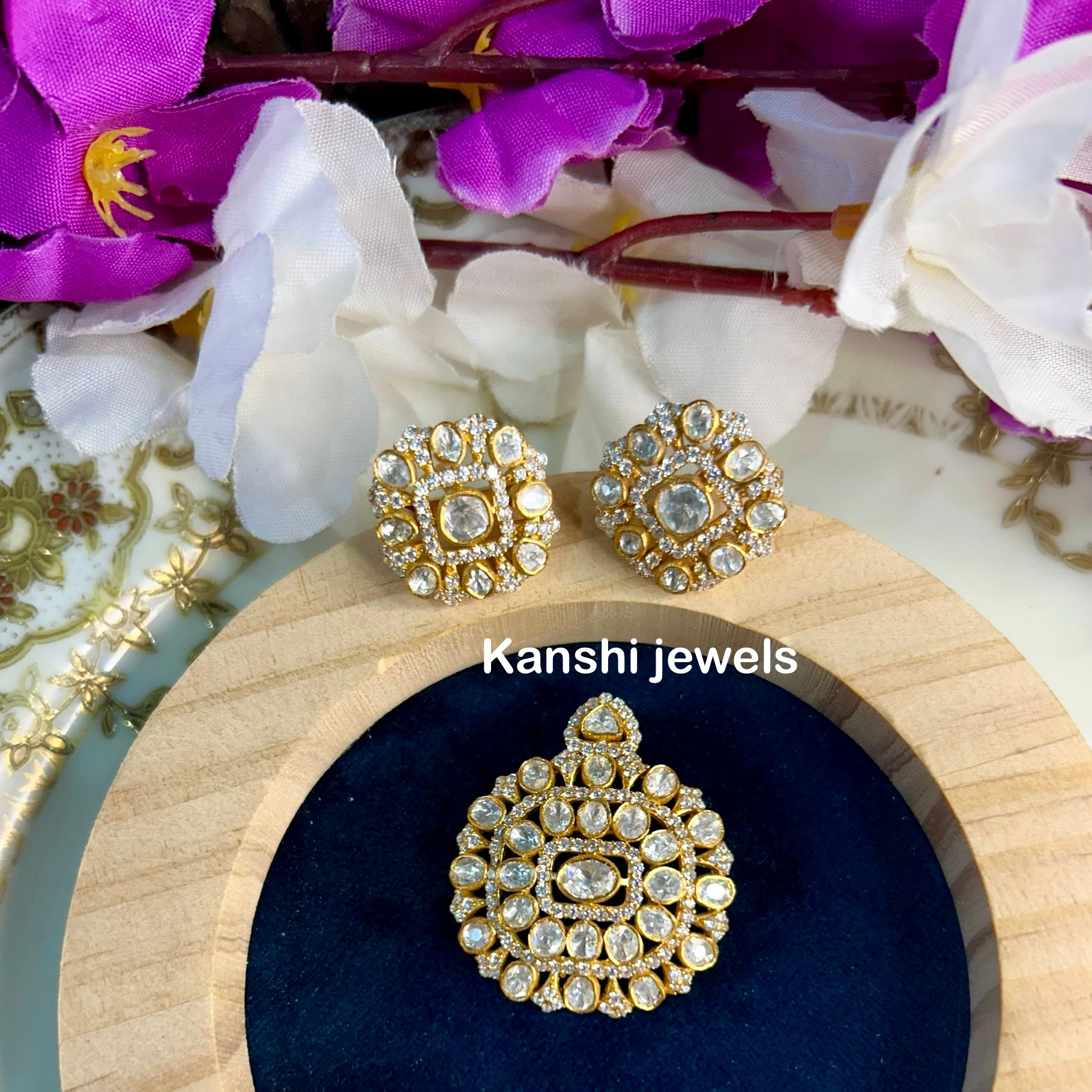 Silver moissanite pendant and earrings