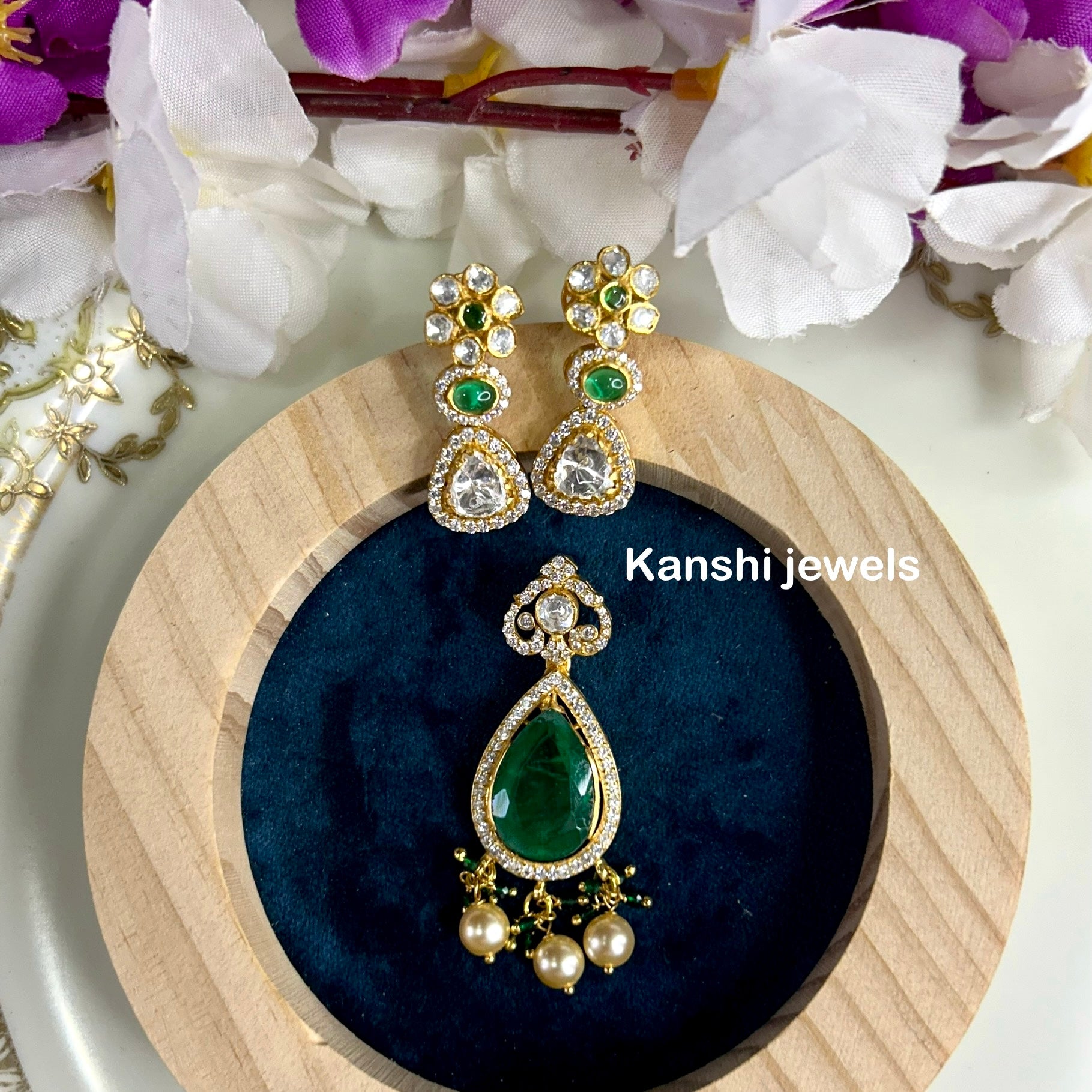 Silver moissanite pendant and earrings