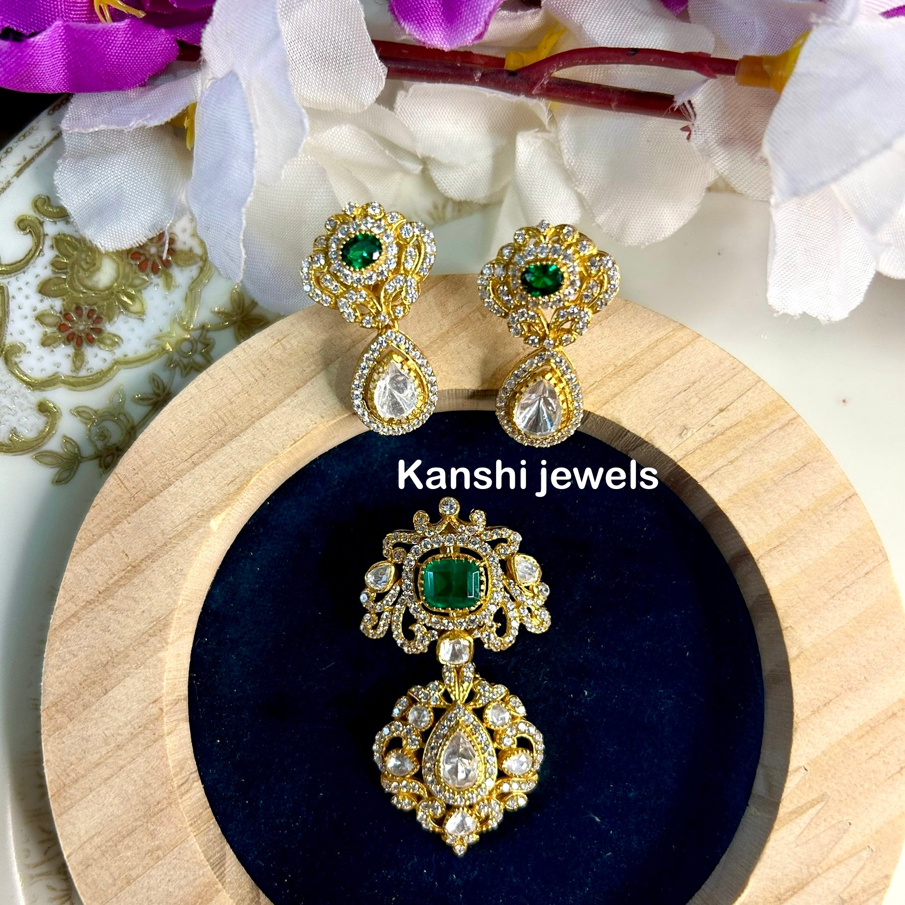 Silver moissanite pendant and earrings