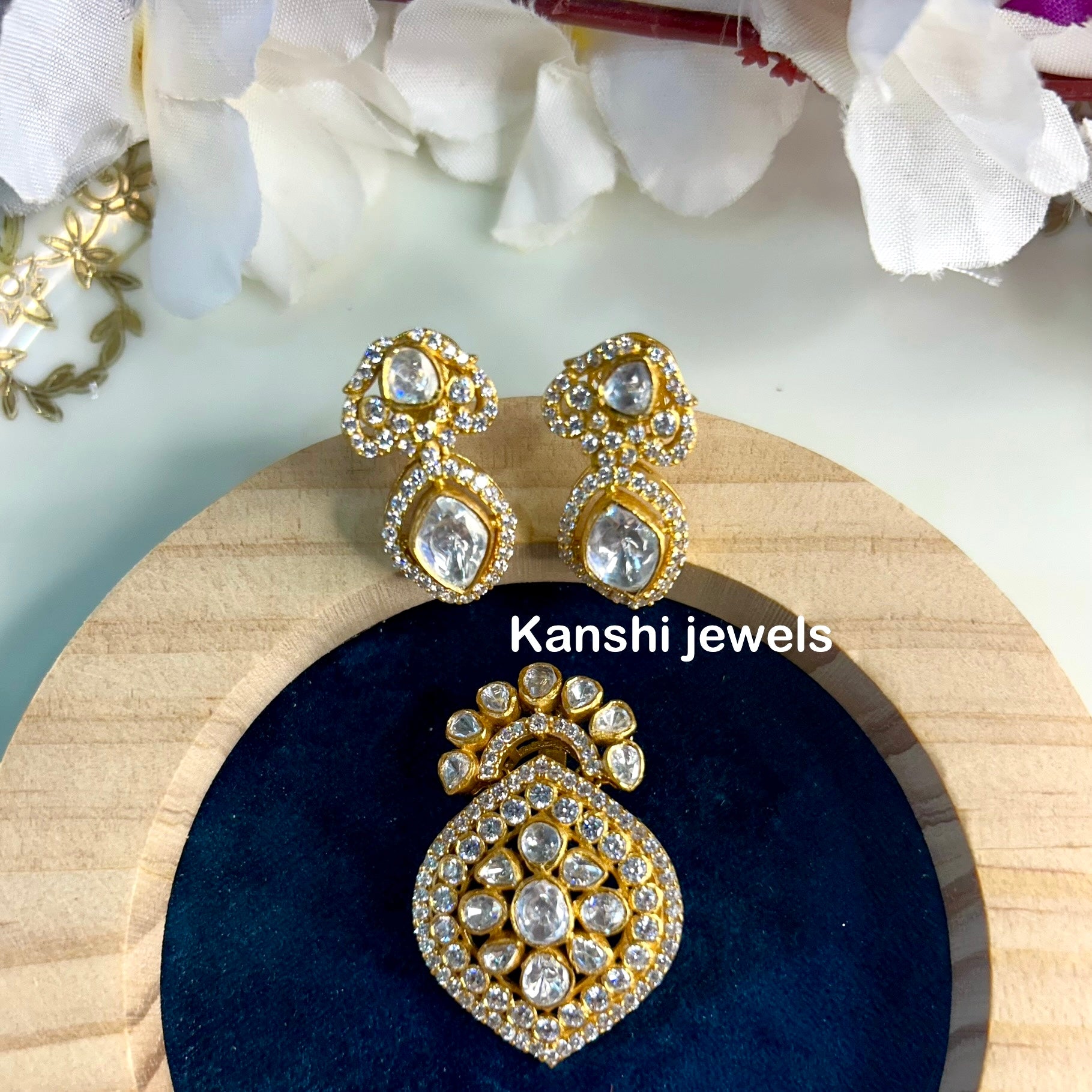 Silver moissanite pendant and earrings