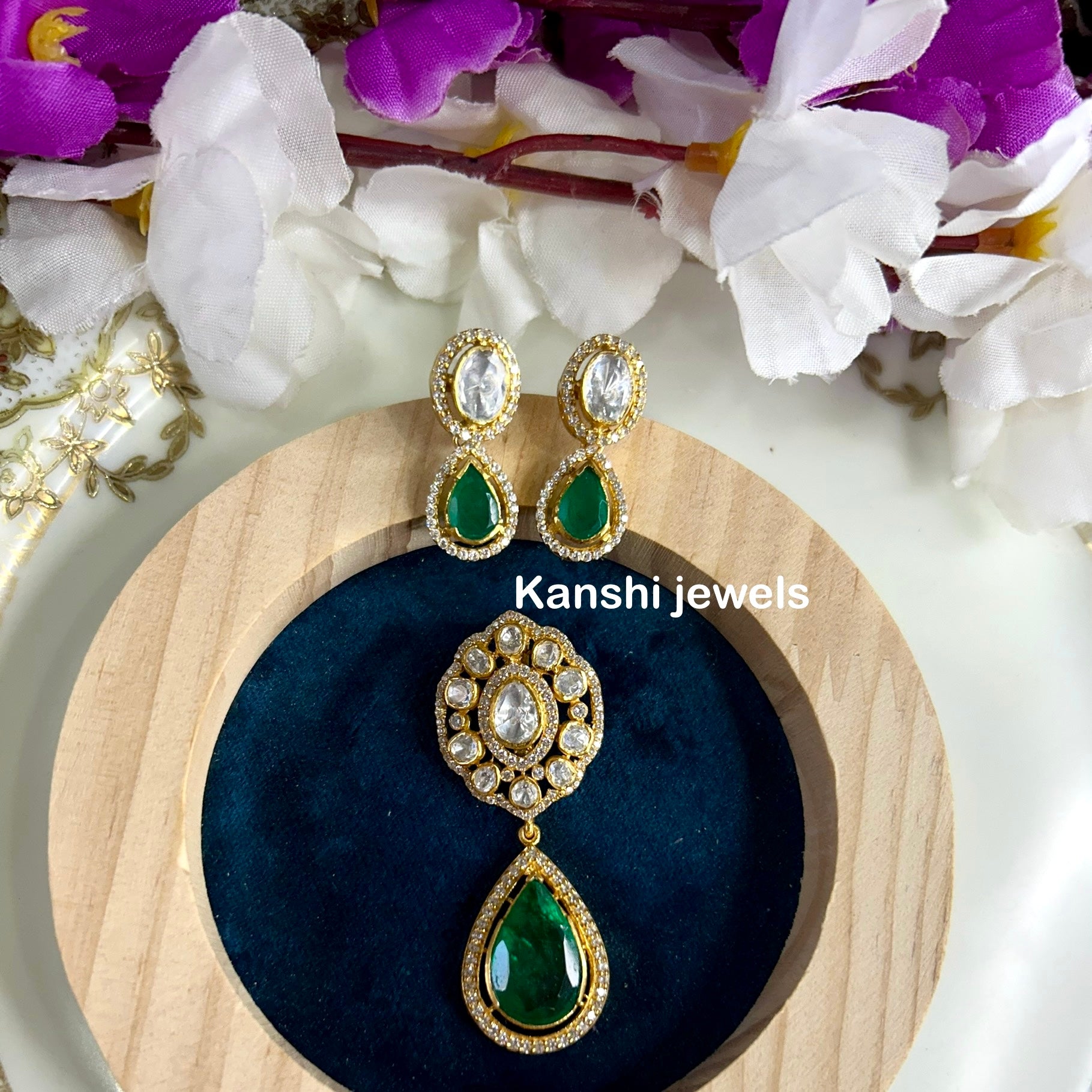 Silver moissanite pendant and earrings