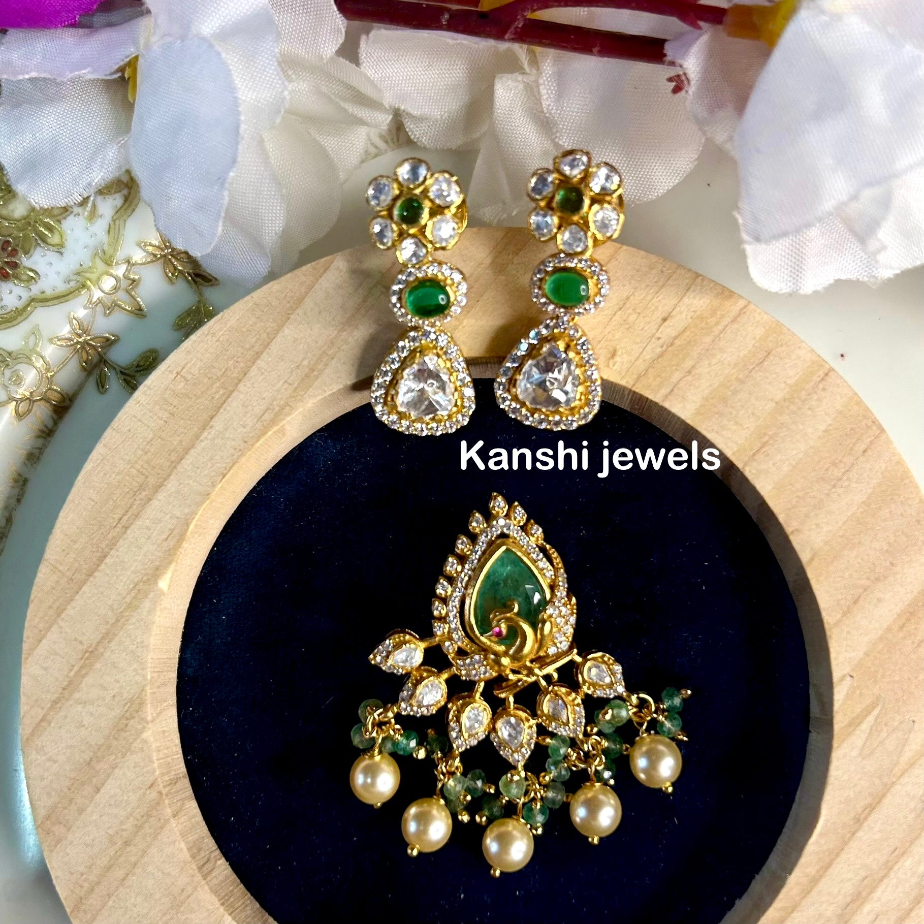 Silver moissanite pendant and earrings
