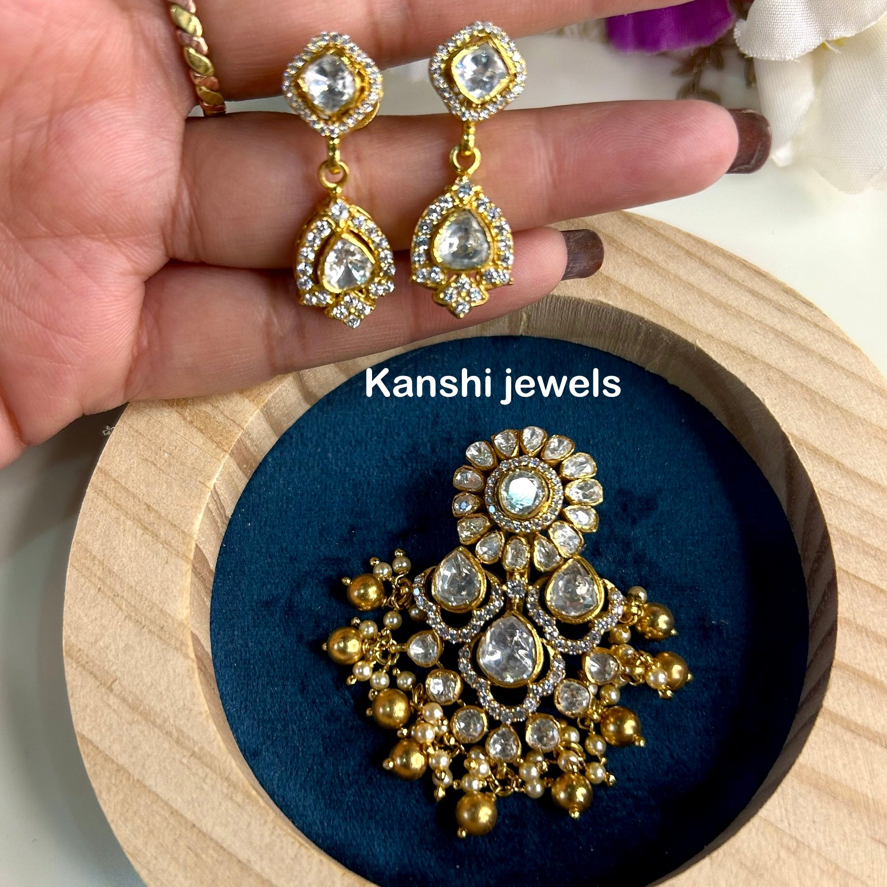Silver moissanite pendant and earrings