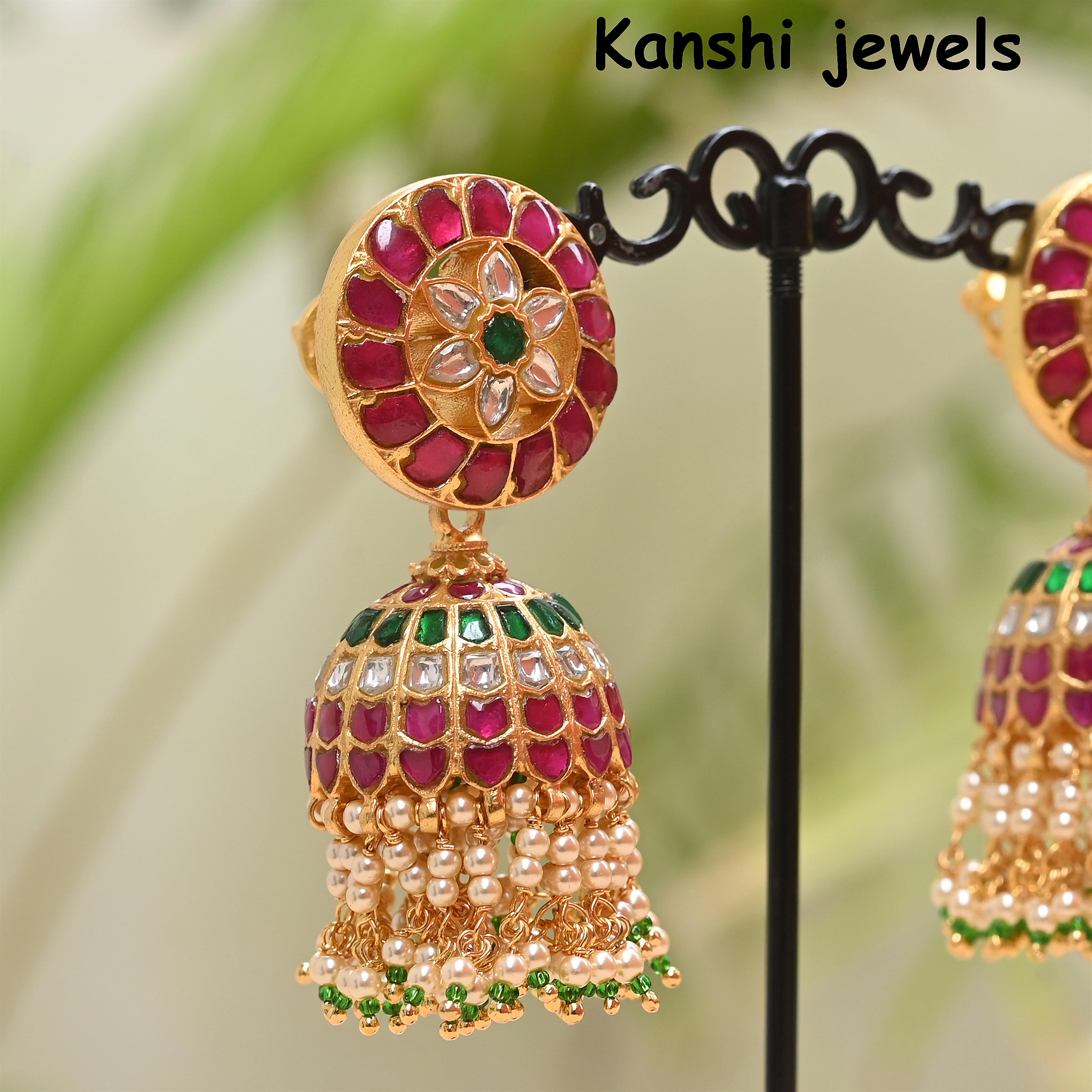 Silver Jadau Jhumkas