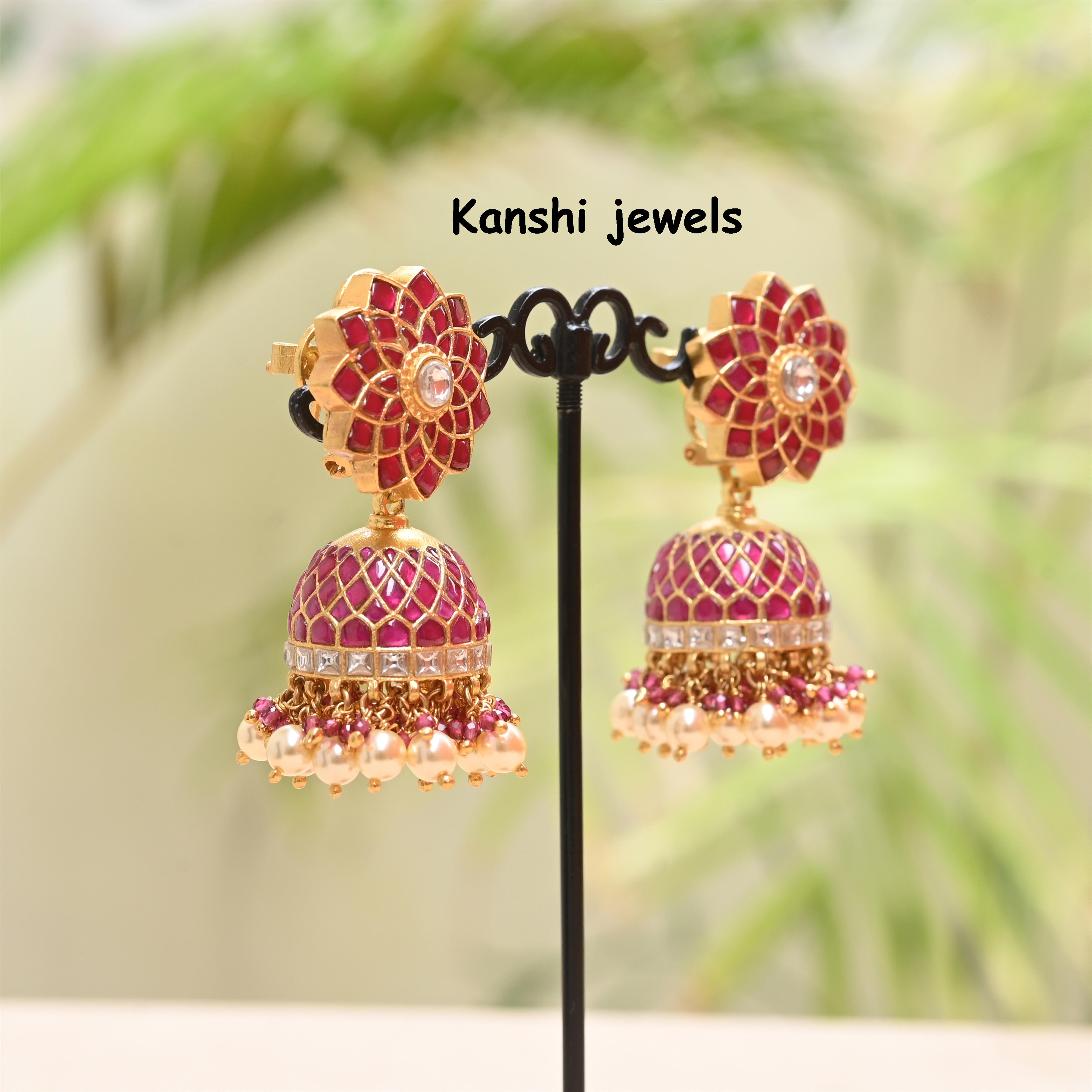 Silver Jadau Jhumkas