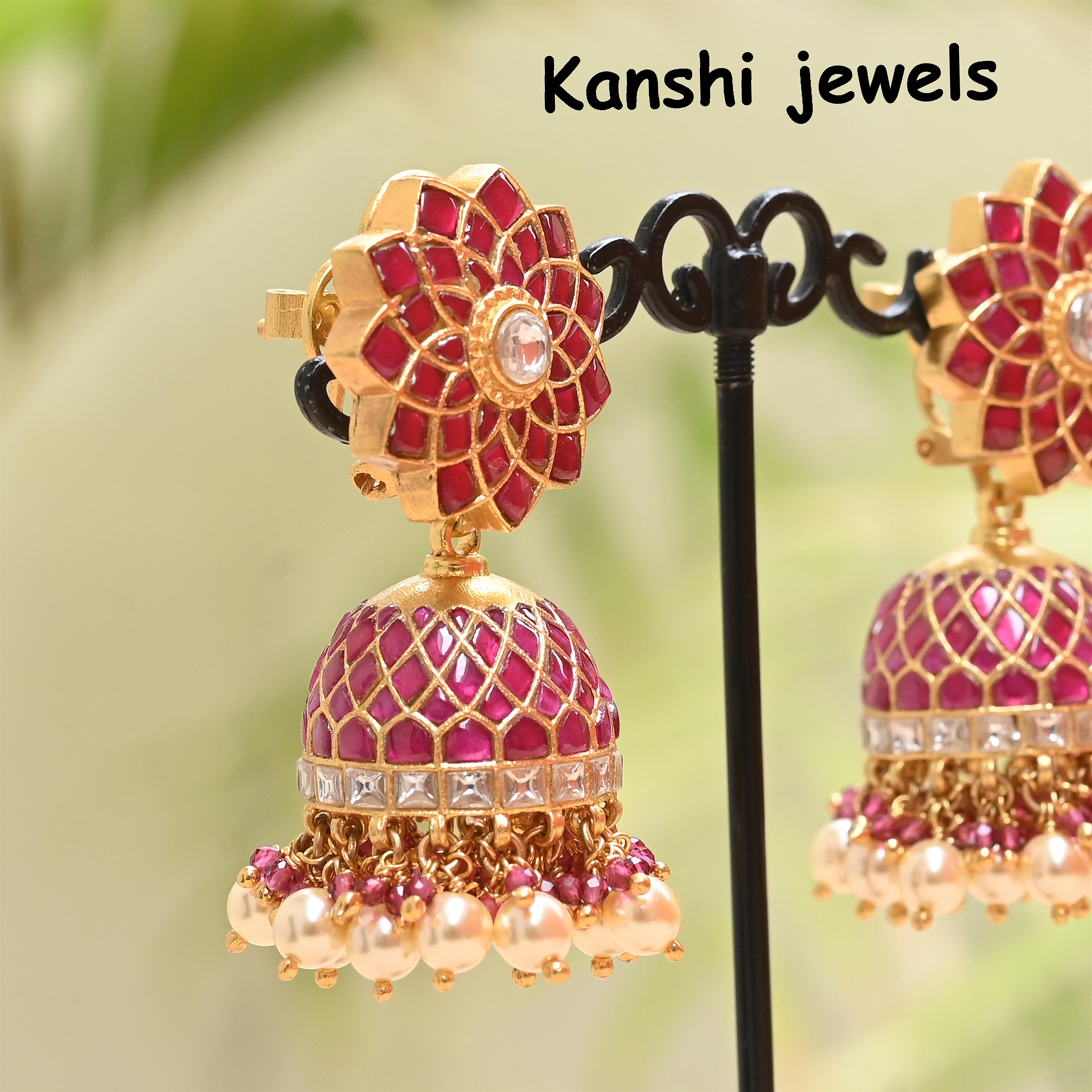 Silver Jadau Jhumkas