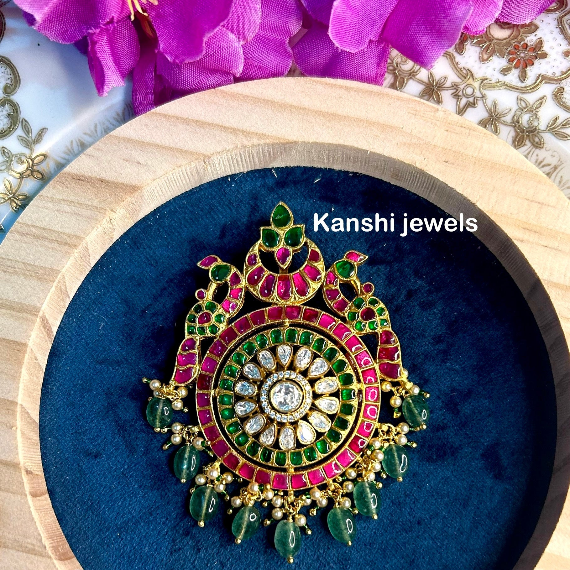 Silver Jadau Pendant