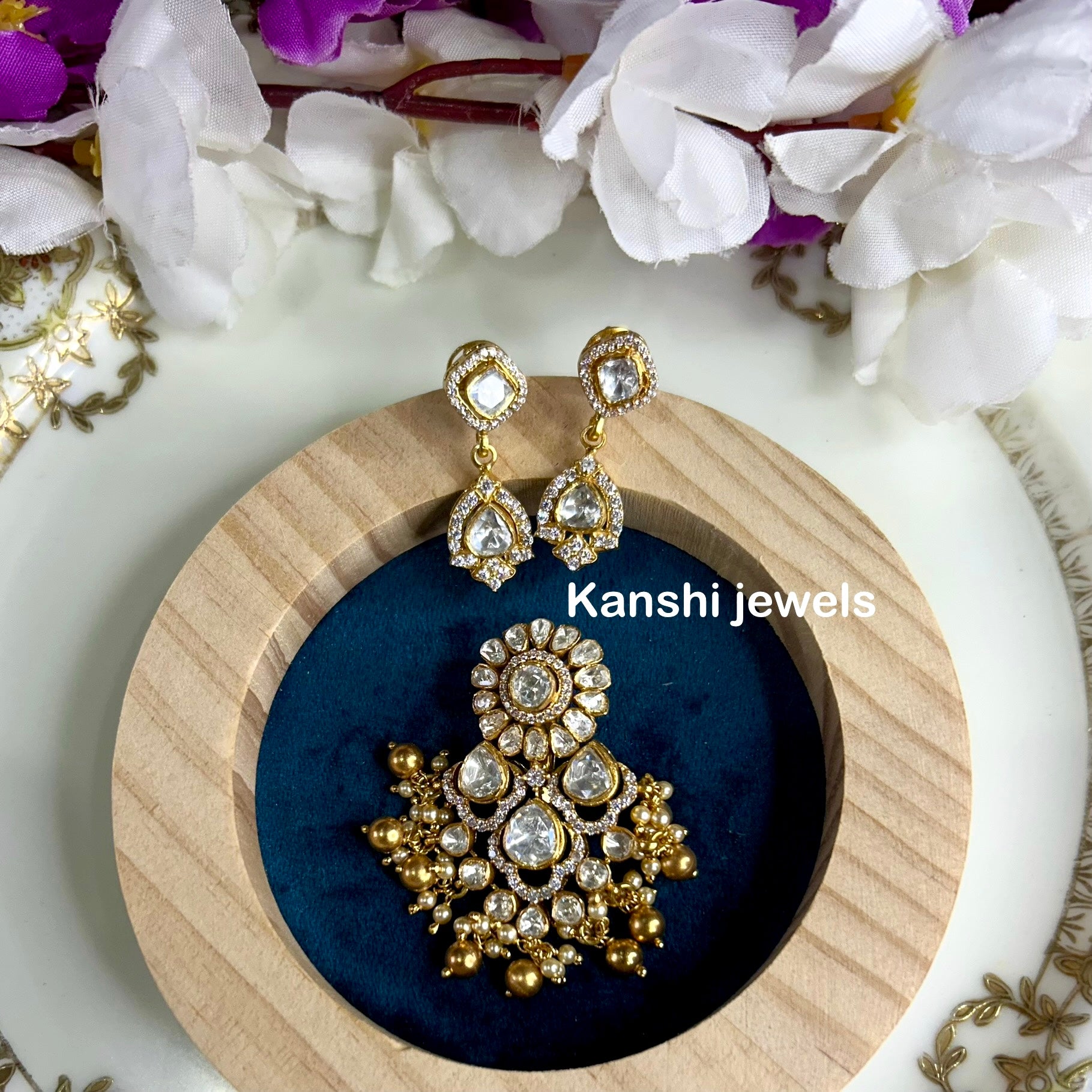 Silver moissanite pendant and earrings