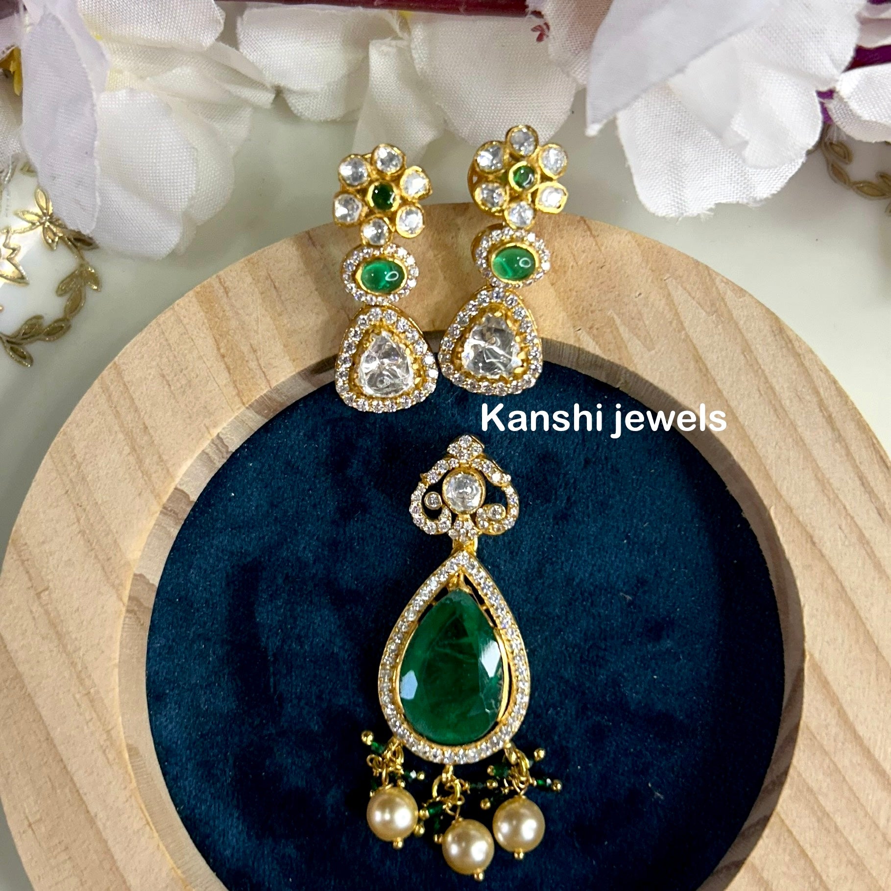 Silver moissanite pendant and earrings