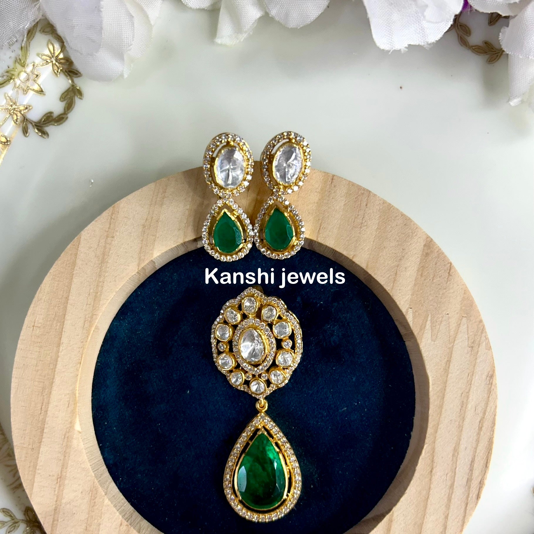 Silver moissanite pendant and earrings