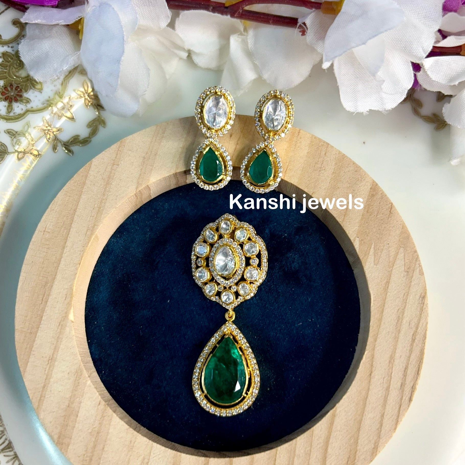 Silver moissanite pendant and earrings