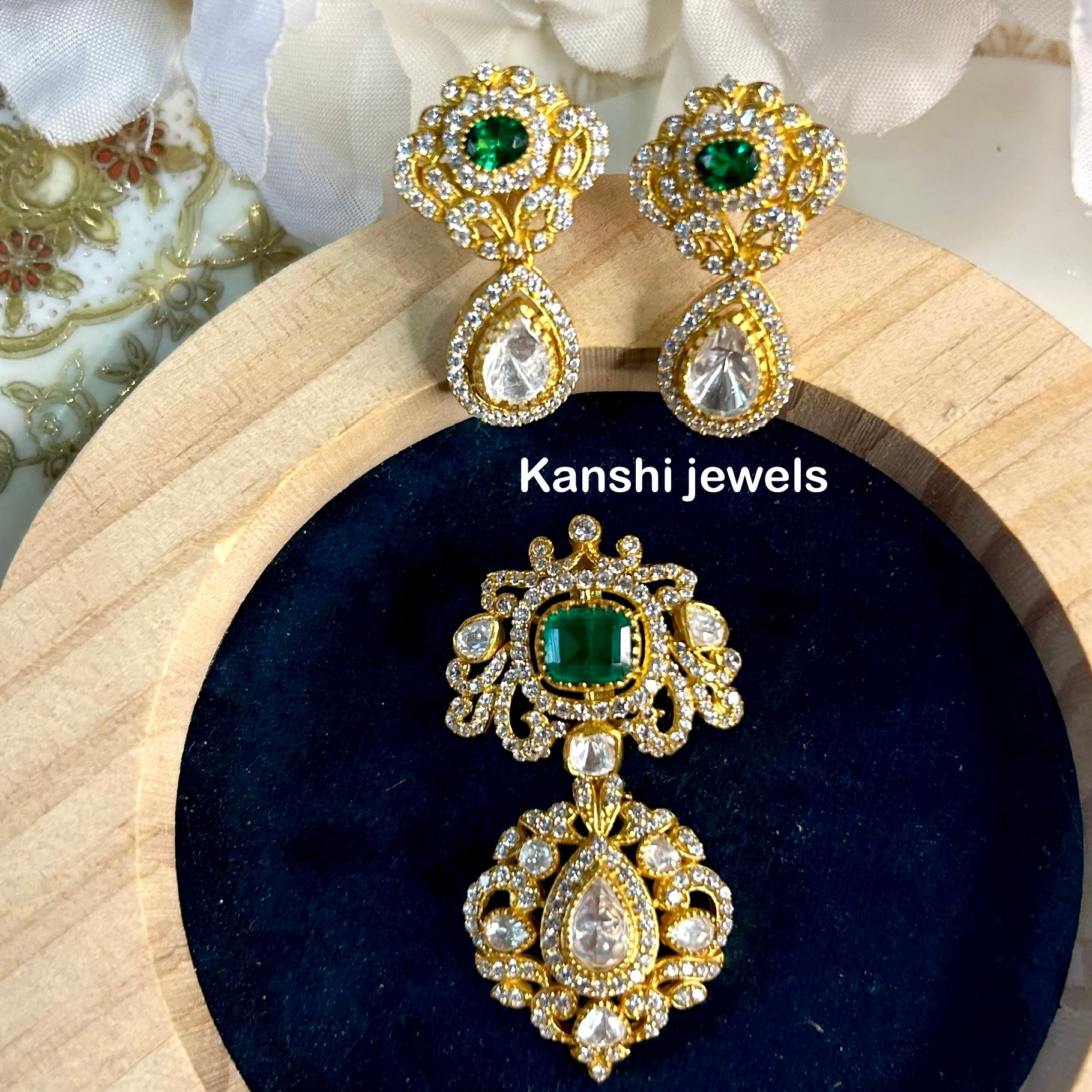 Silver moissanite pendant and earrings