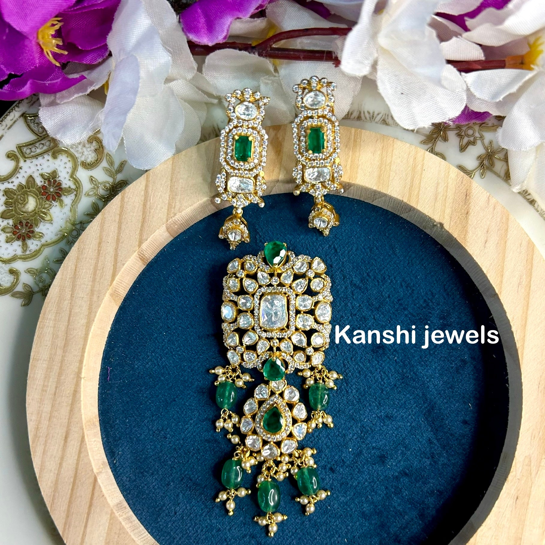 Silver moissanite pendant and earrings