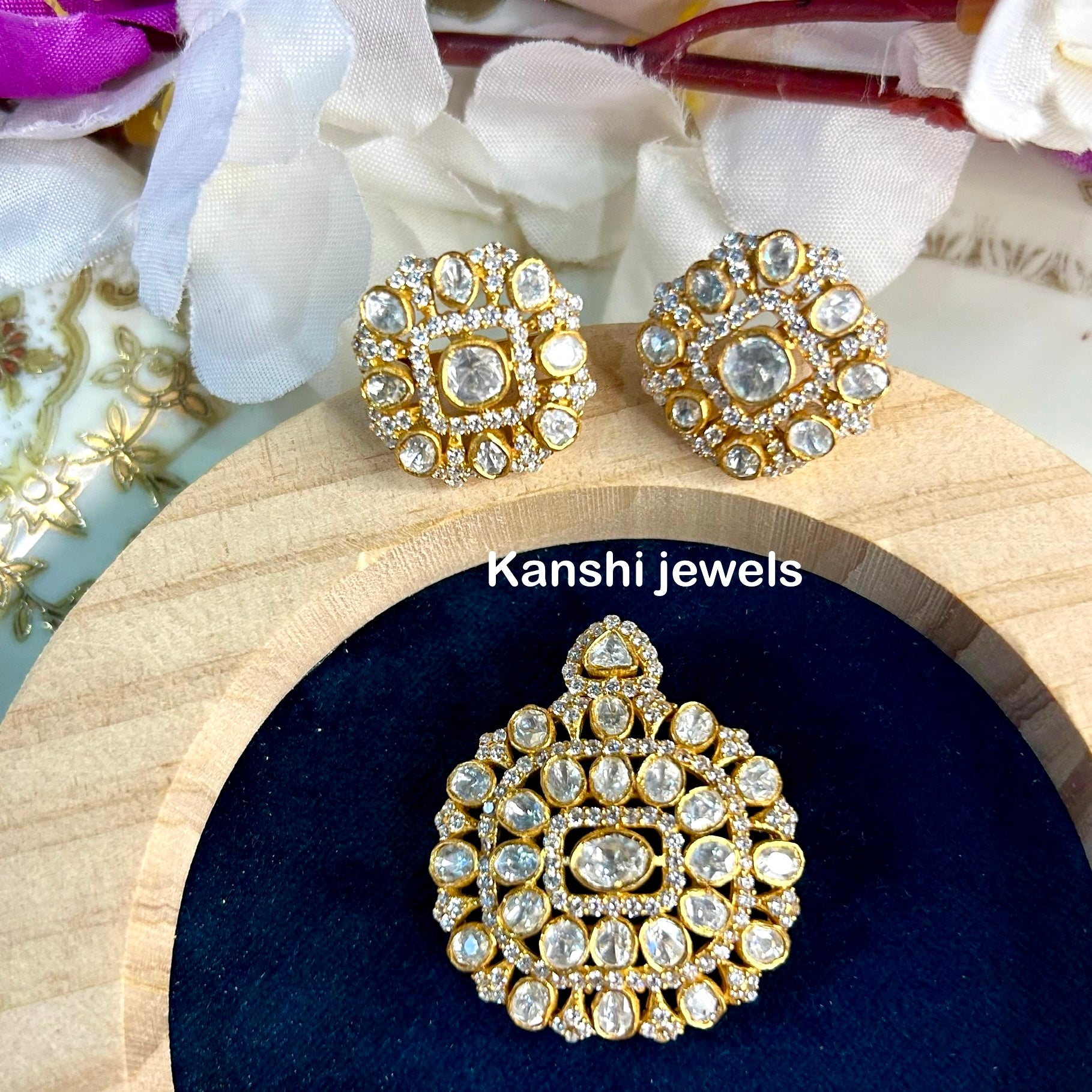 Silver moissanite pendant and earrings