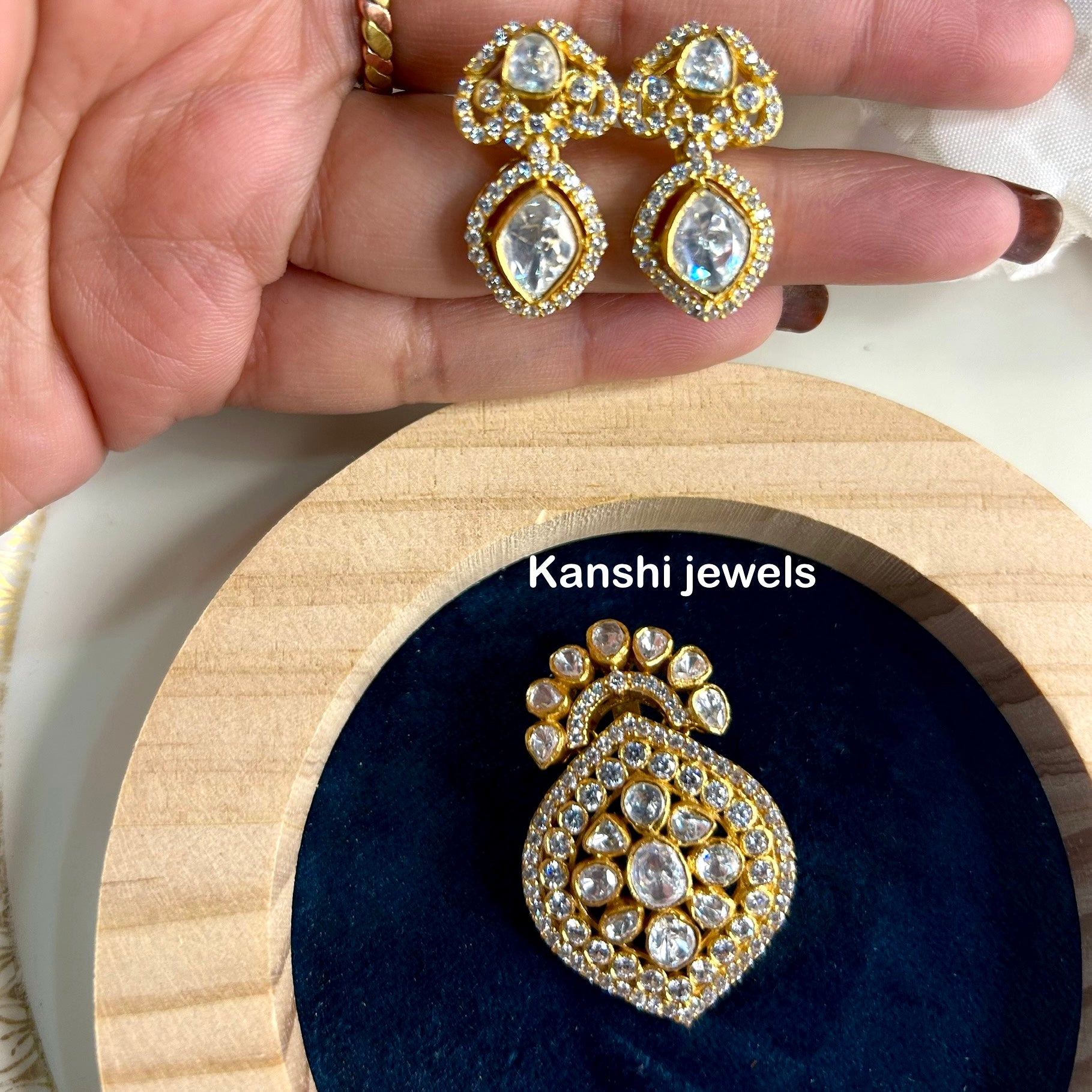 Silver moissanite pendant and earrings