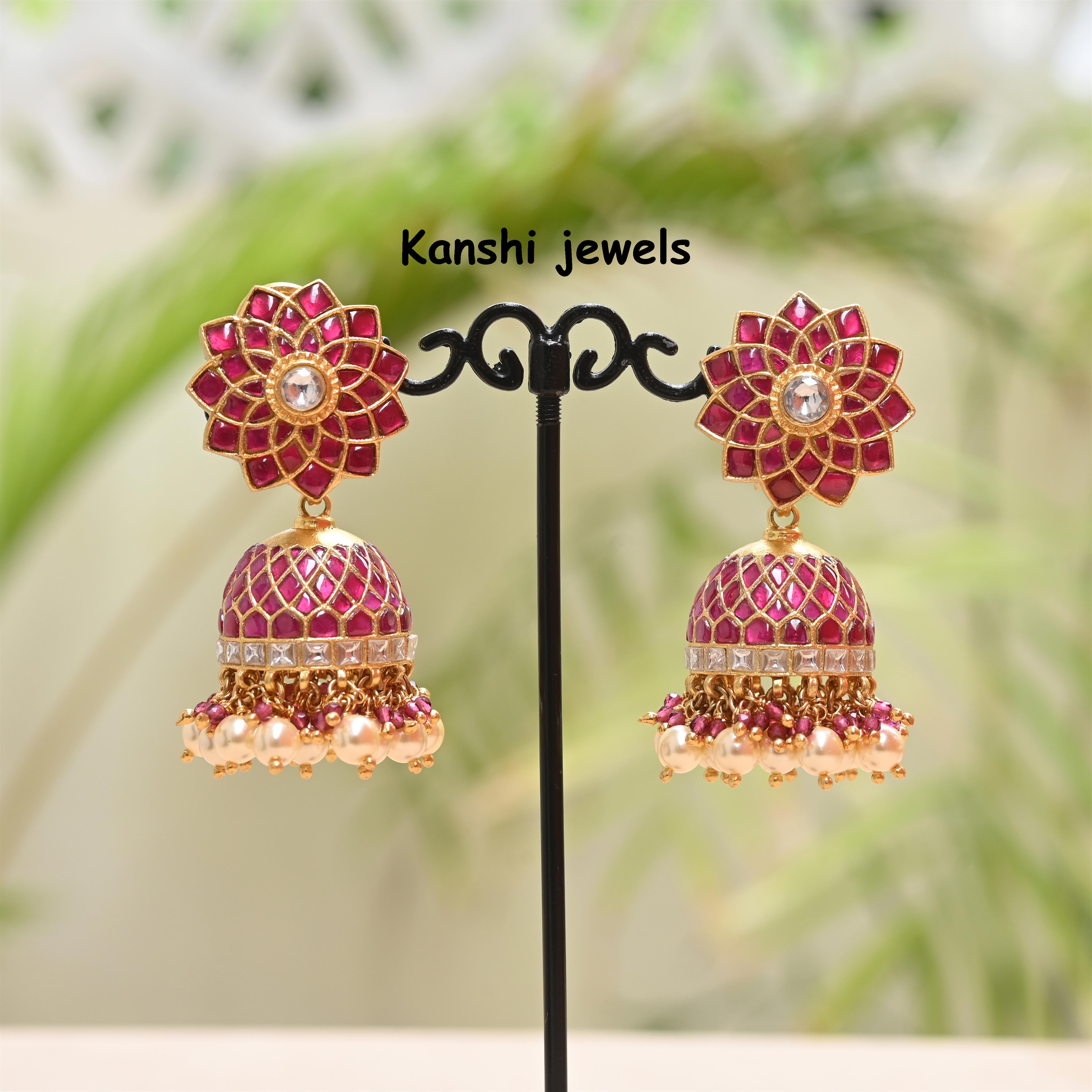 Silver Jadau Jhumkas