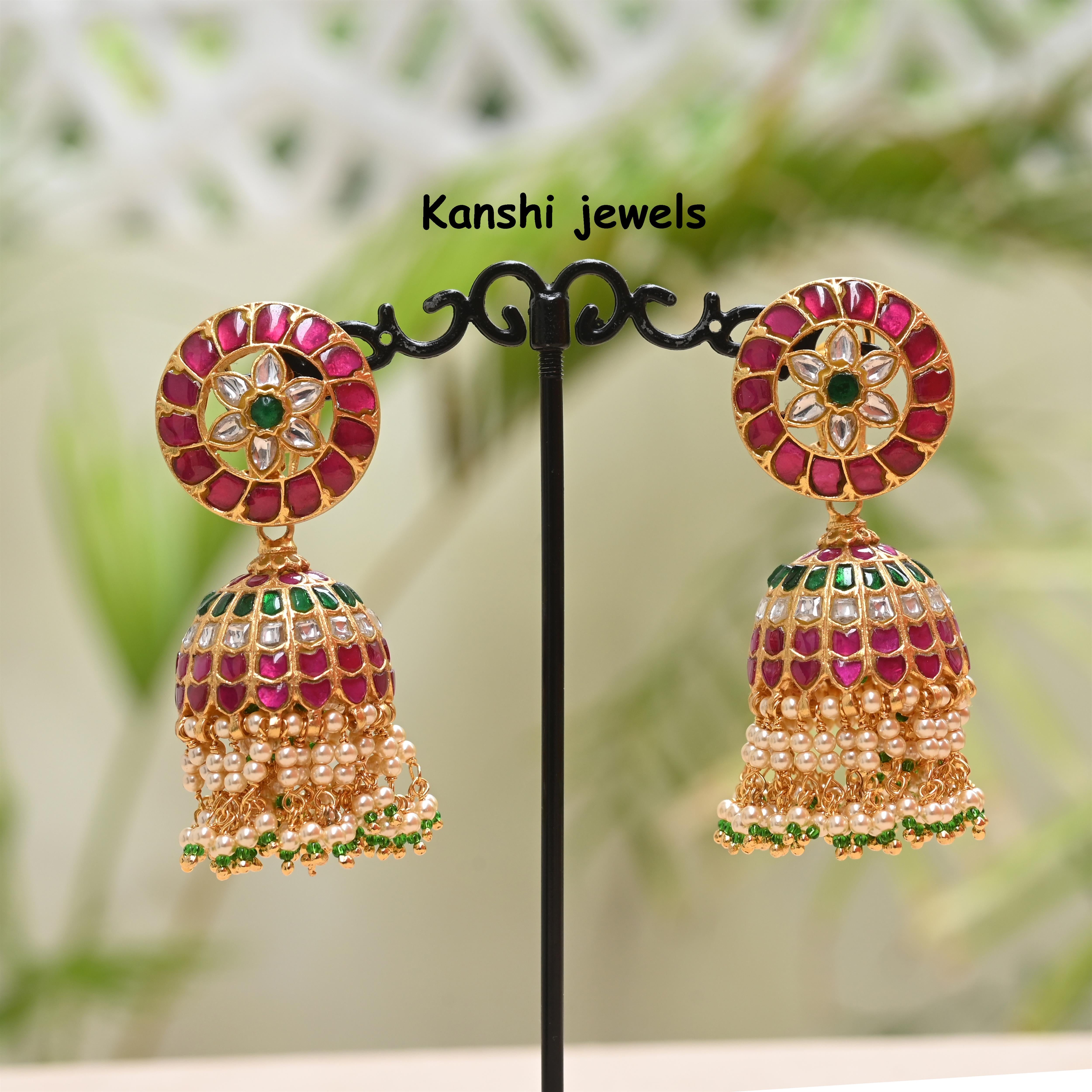 Silver Jadau Jhumkas