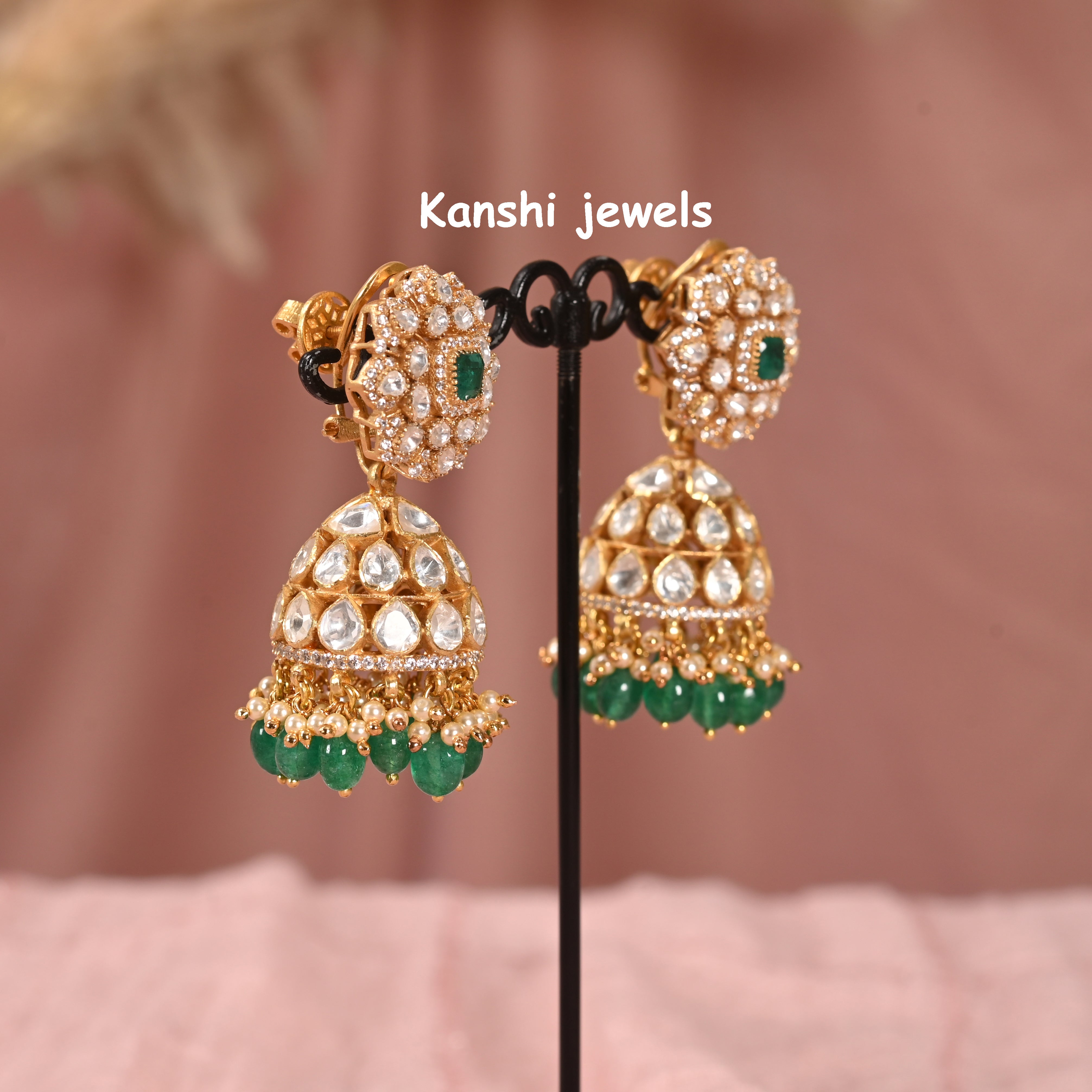 Silver moissanite jhumkas