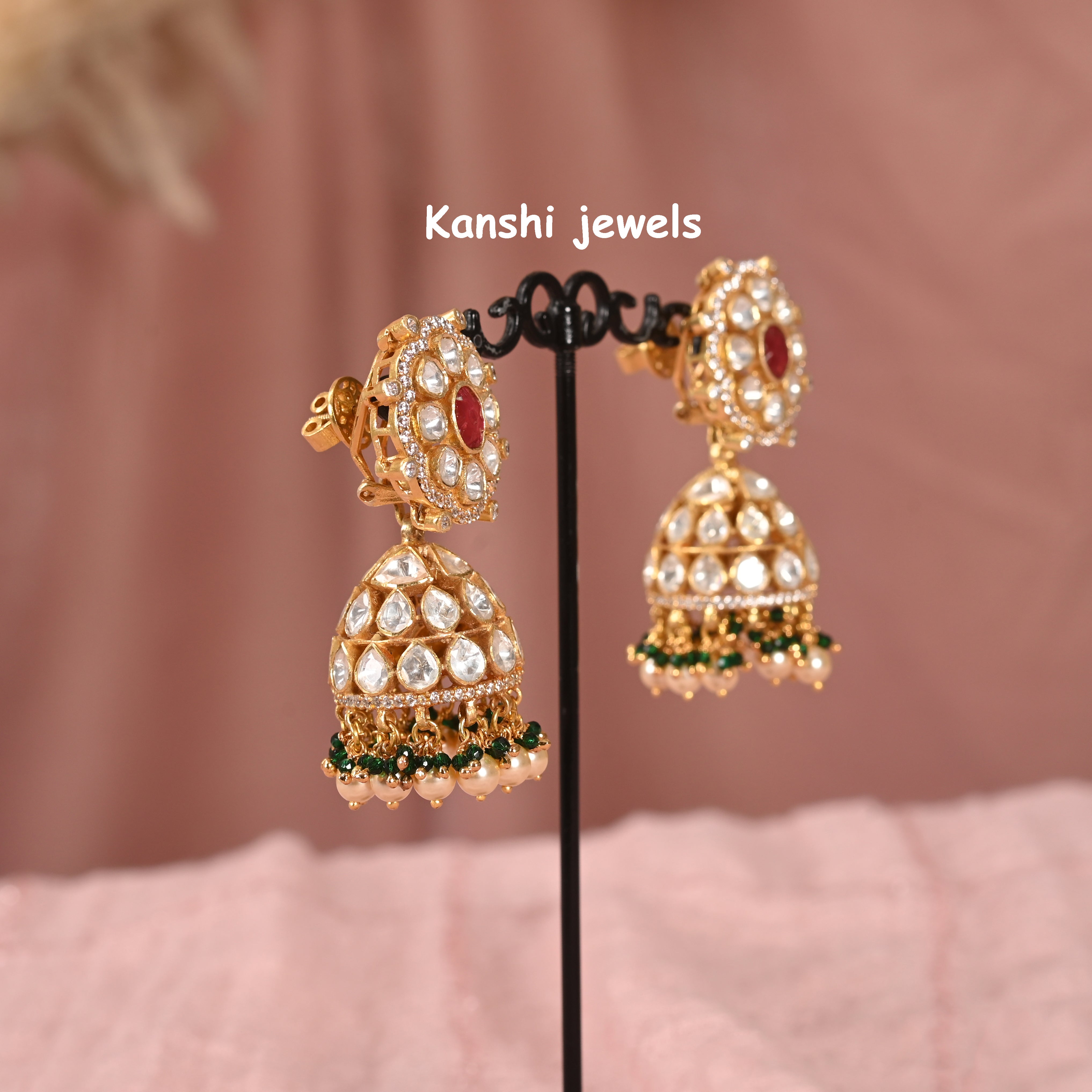 Silver moissanite jhumkas