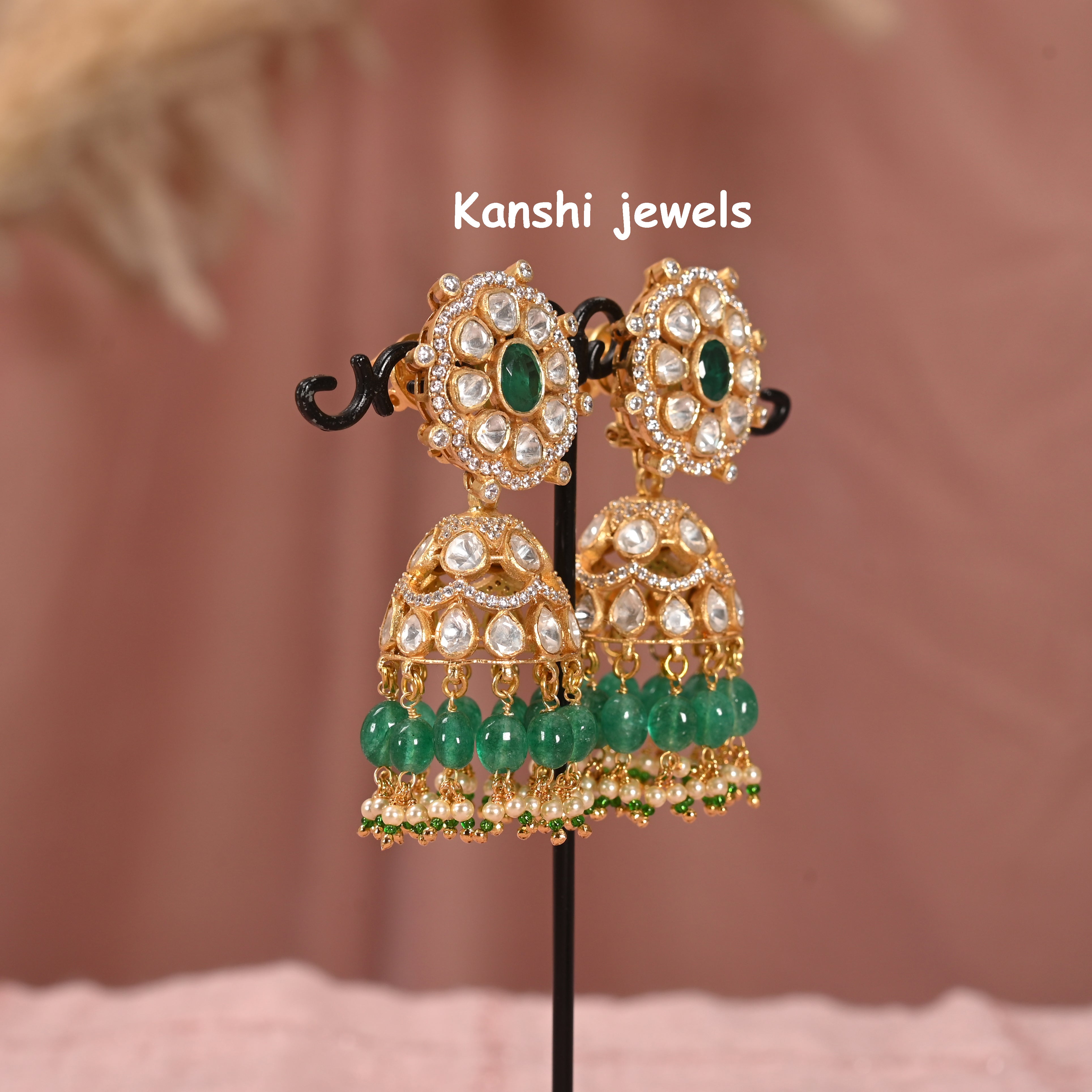 Silver moissanite jhumkas