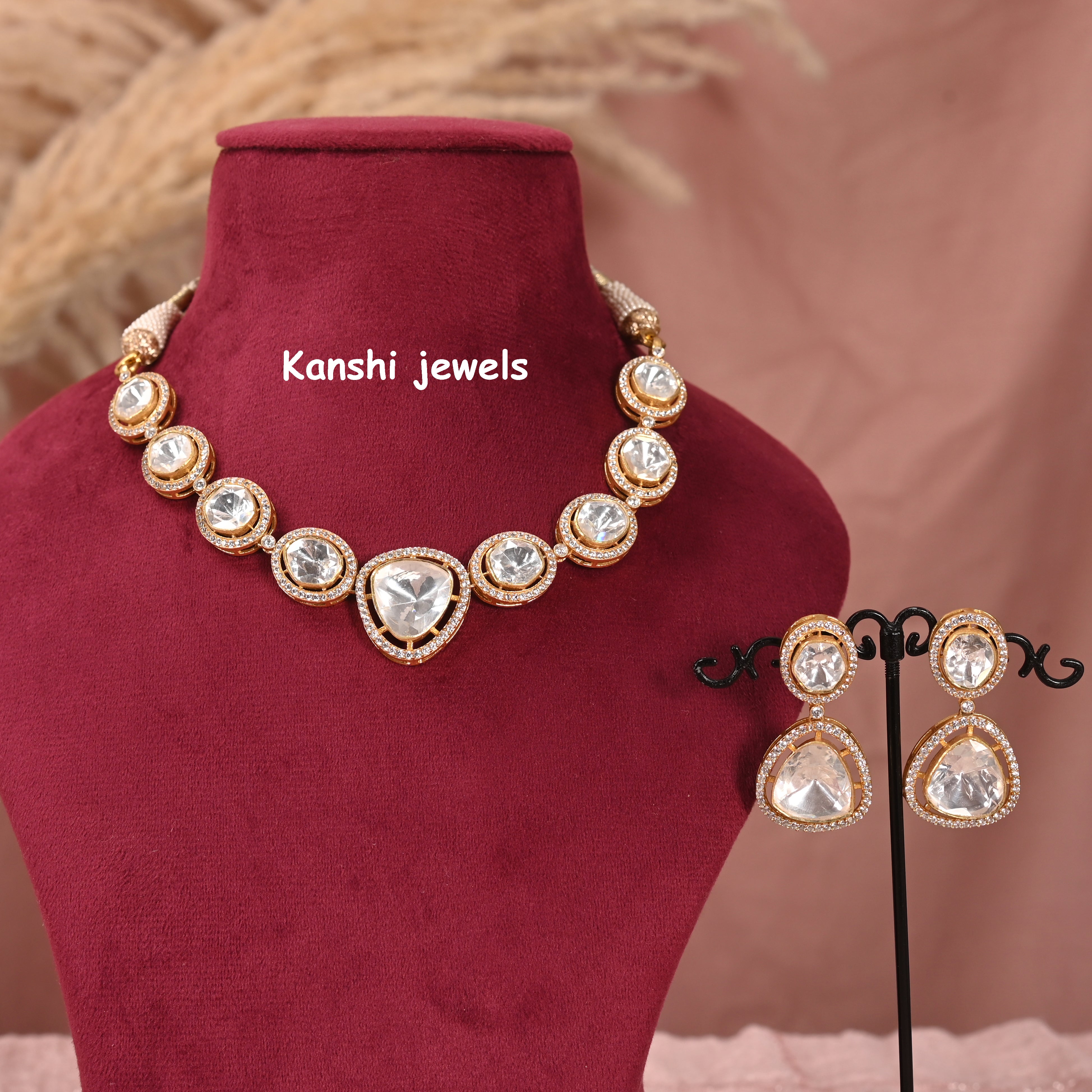 Silver moissanite necklace & earrings set