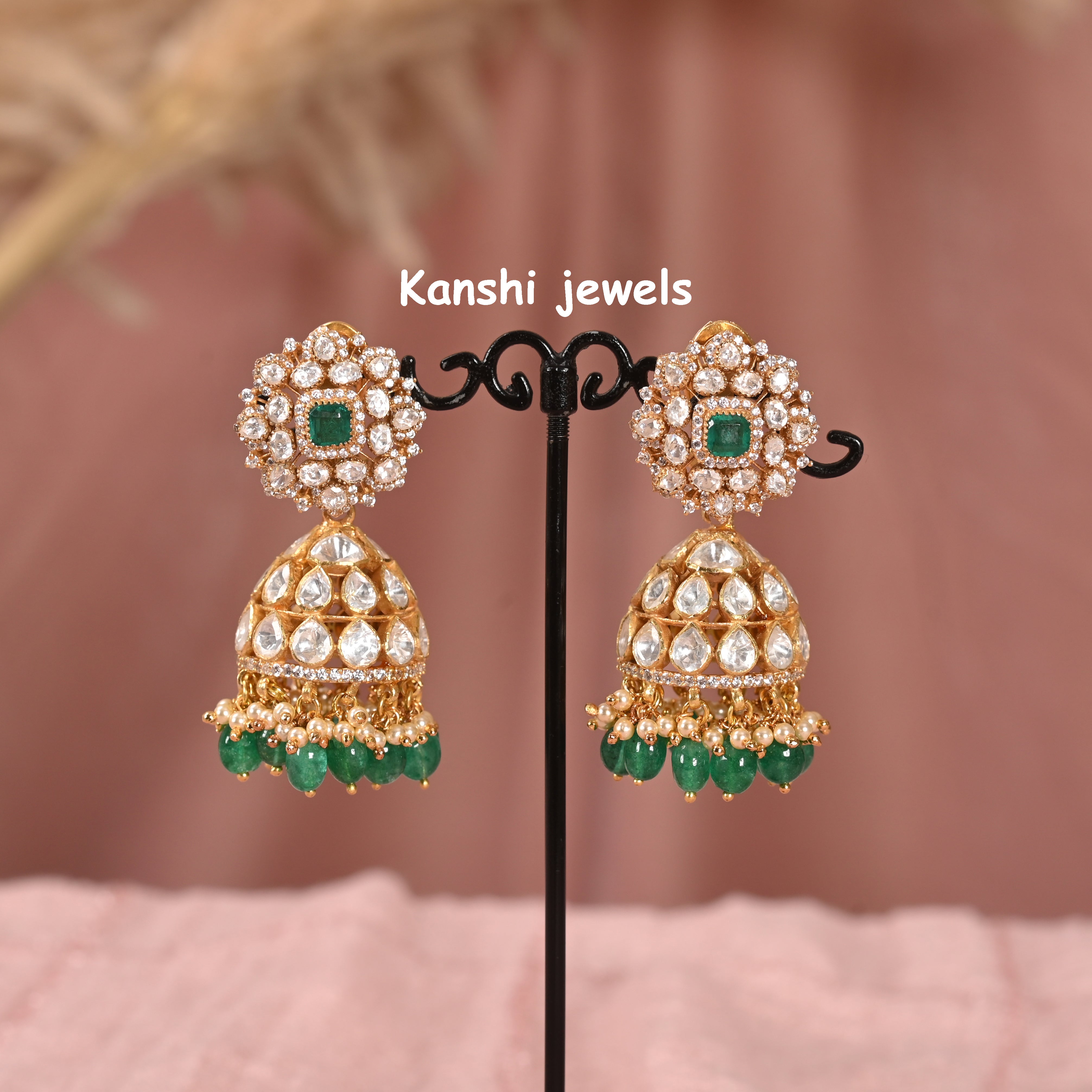 Silver moissanite jhumkas