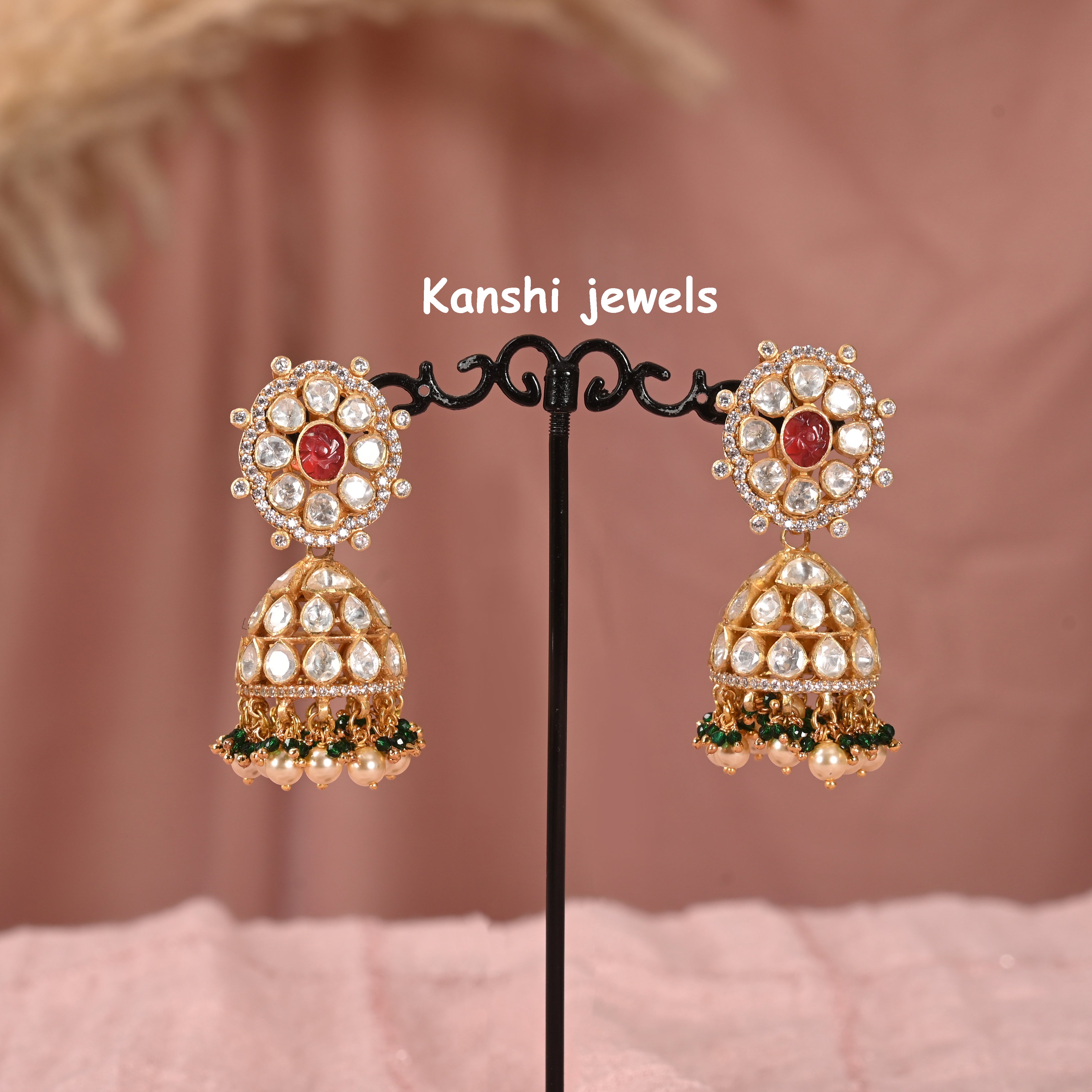 Silver moissanite jhumkas